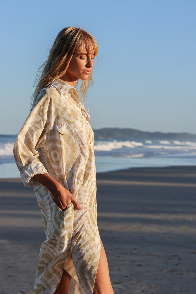 womens button up maxi dress tie dye print 