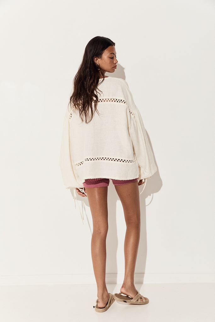 womens blouse crochet linen cream hue 