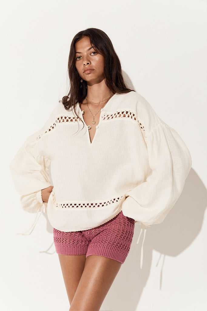 womens blouse crochet linen cream hue 