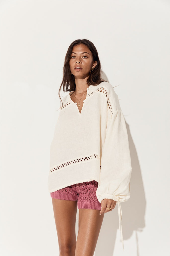 womens blouse crochet linen cream hue 