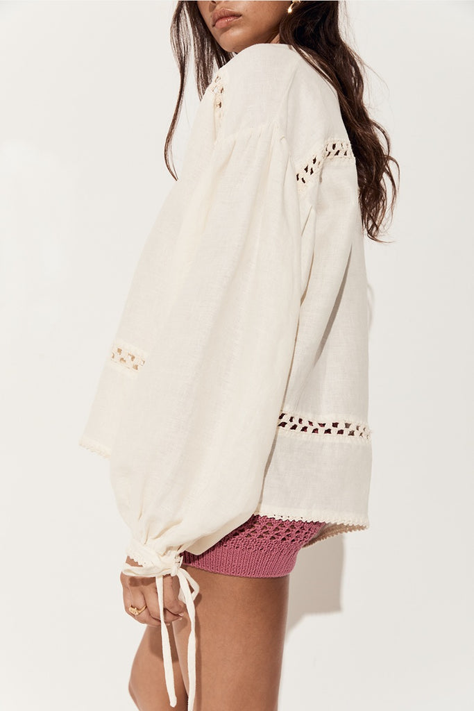 womens blouse crochet linen cream hue 