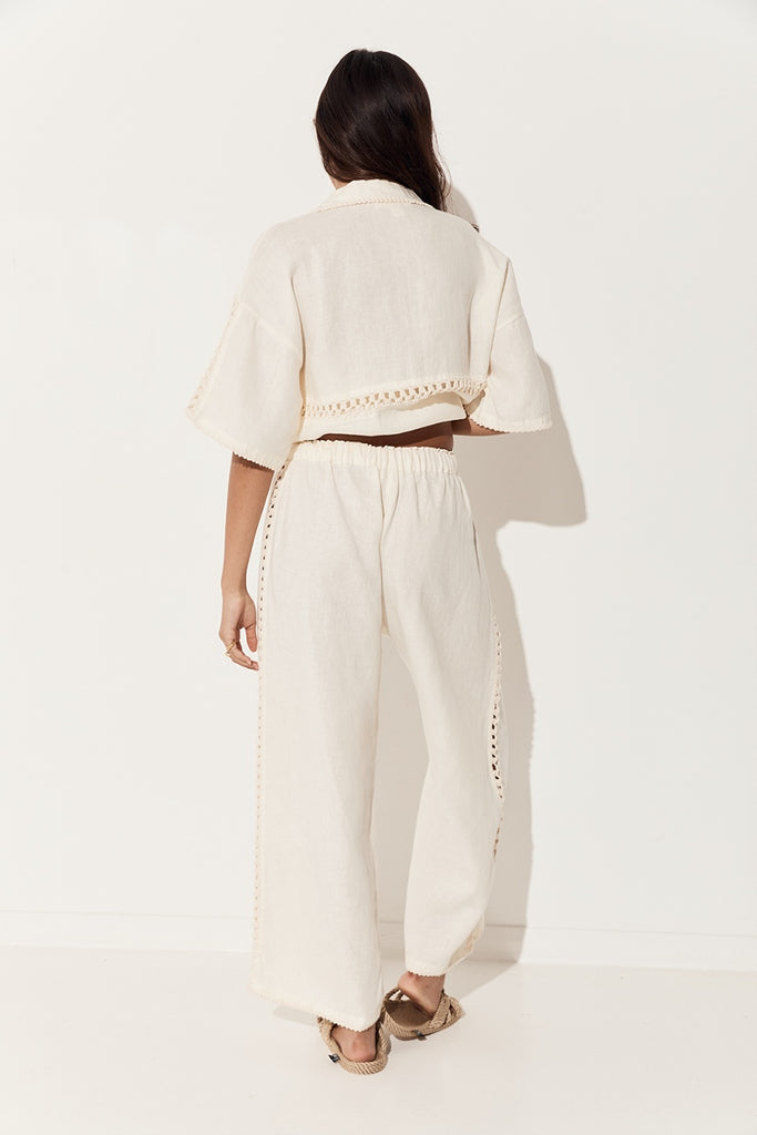 womens elasticated crochet linen pant 