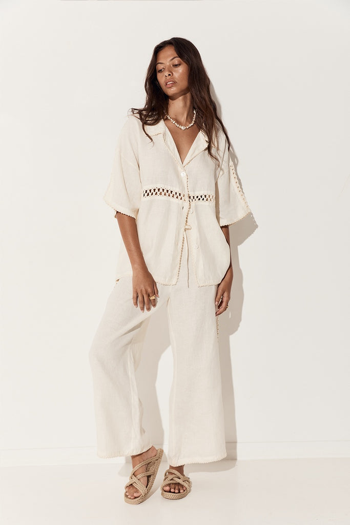 womens elasticated crochet linen pant 
