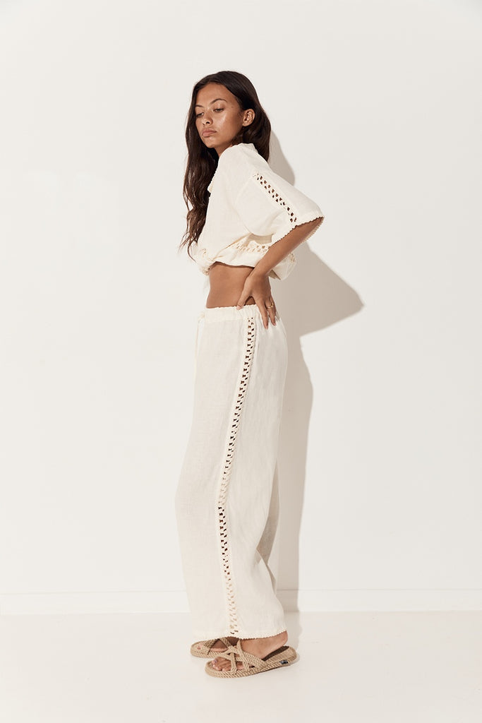 womens elasticated crochet linen pant 