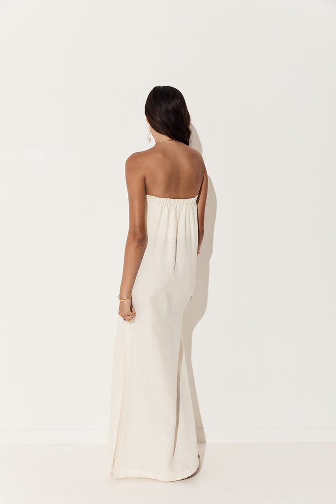 womens strapless maxi dress linen cream