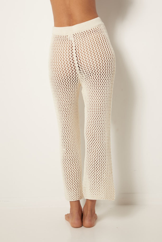 womens elasticated cotton knit pant cream