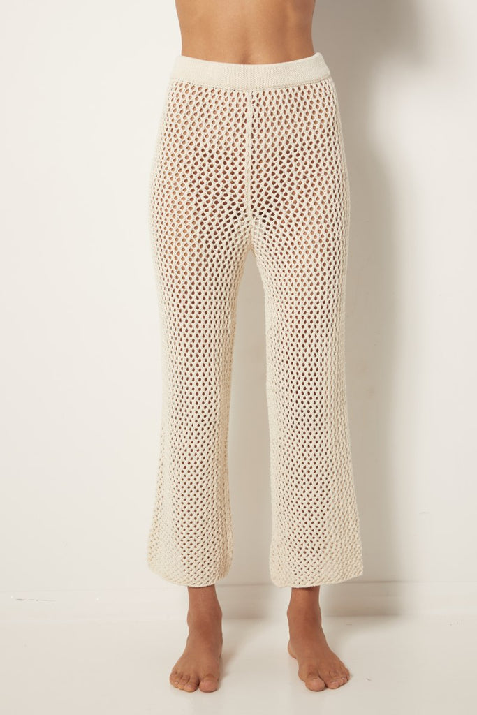 womens elasticated cotton knit pant cream
