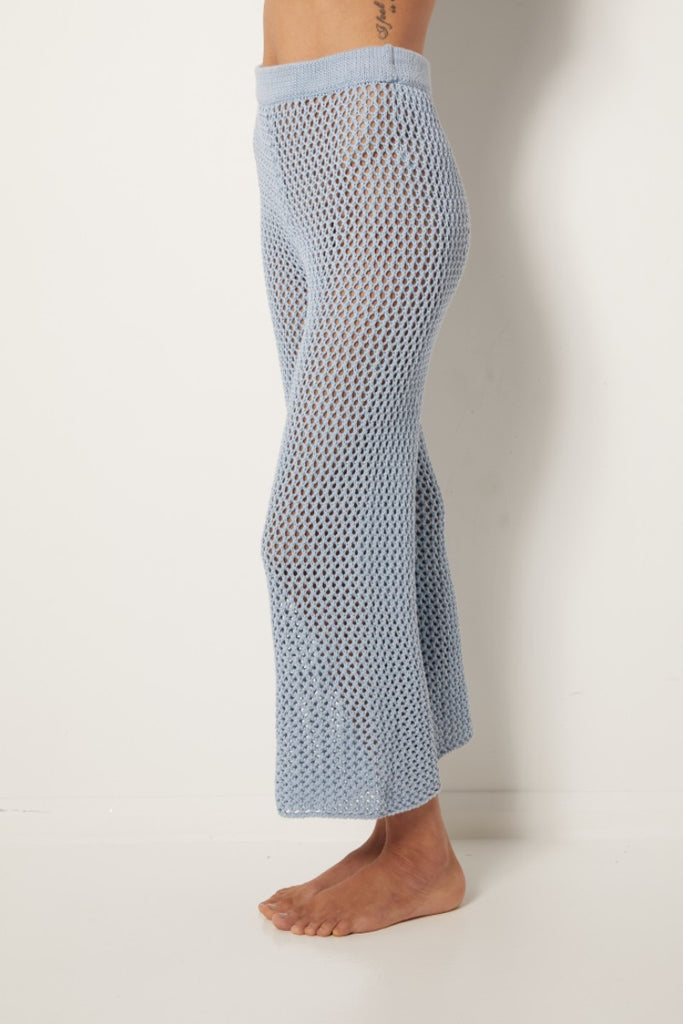 womens elasticated cotton knit pant sky blue