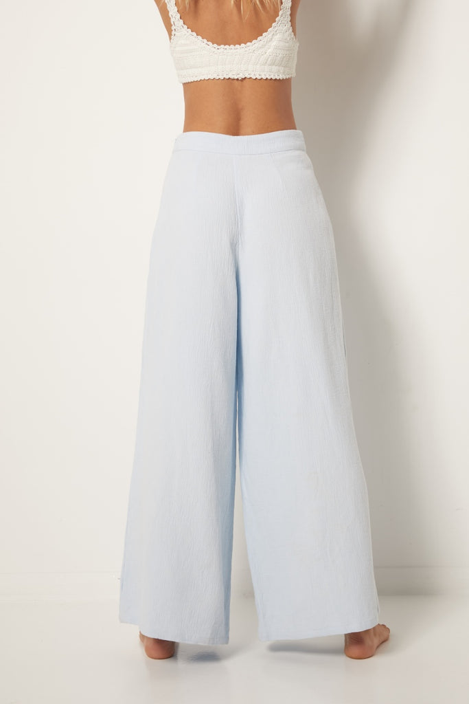 womens fixed waisted pant flare leg sky blue