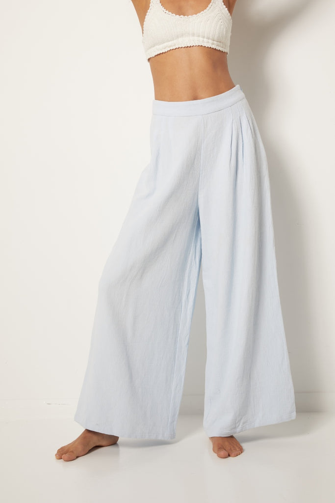 womens fixed waisted pant flare leg sky blue