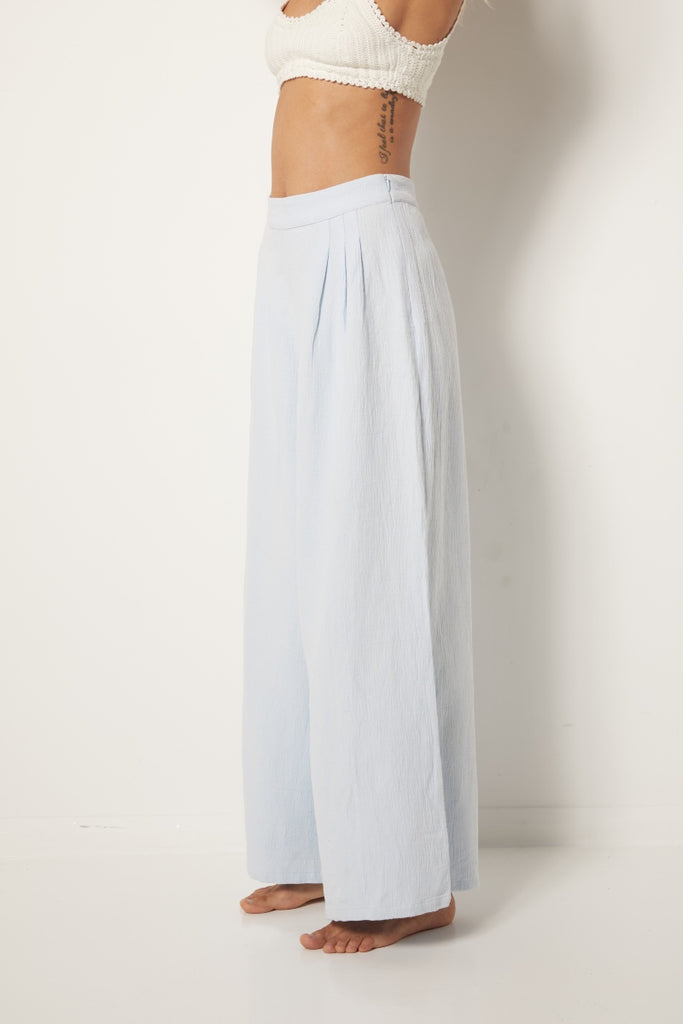 womens fixed waisted pant flare leg sky blue