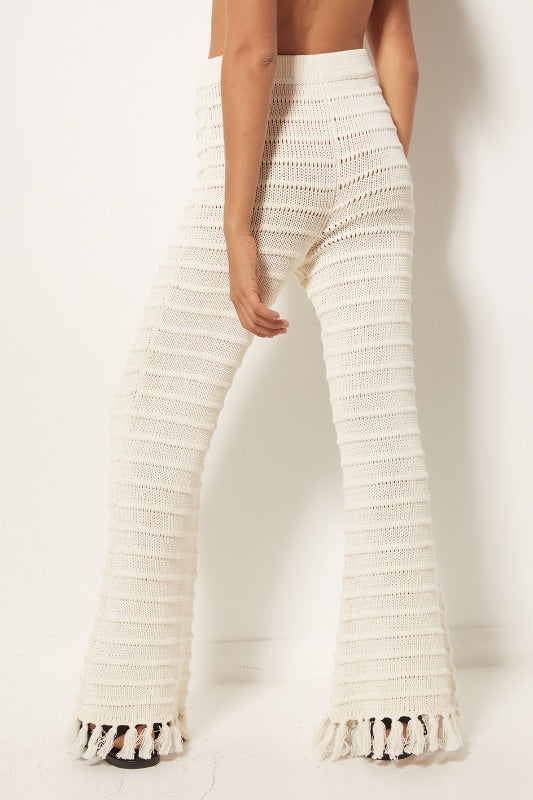 Womens Tassel Pant Cotton knit cream Back View