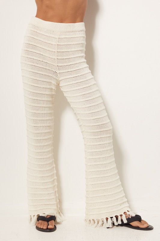 Womens Tassel Pant Cotton knit cream Front View