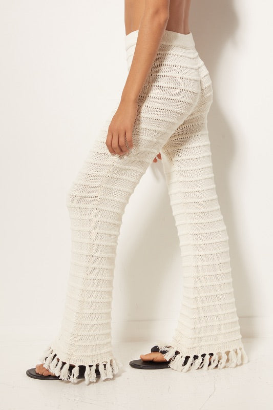 Womens Tassel Pant Cotton knit cream Side View