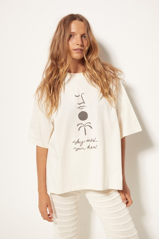 Womens organic Tee Sun Heart Print Cream Front View