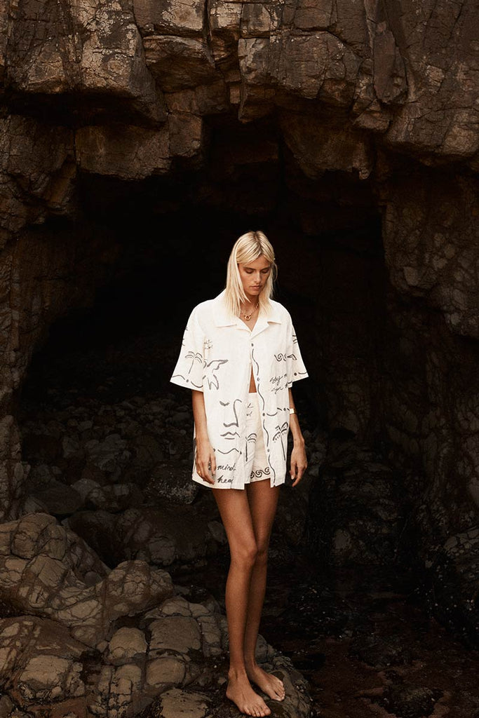 Womens Shirt Dress Sun Heart print cream Front View 