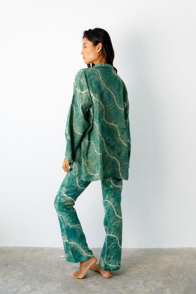 forest green tie dye button up collared shirt