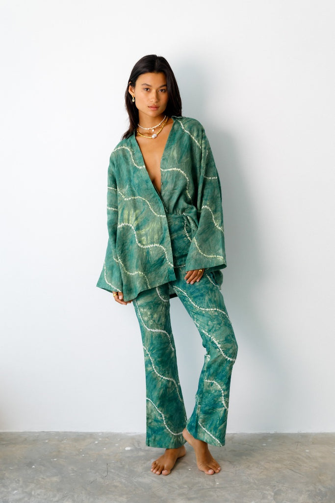 green tie dye button up long sleeve shirt