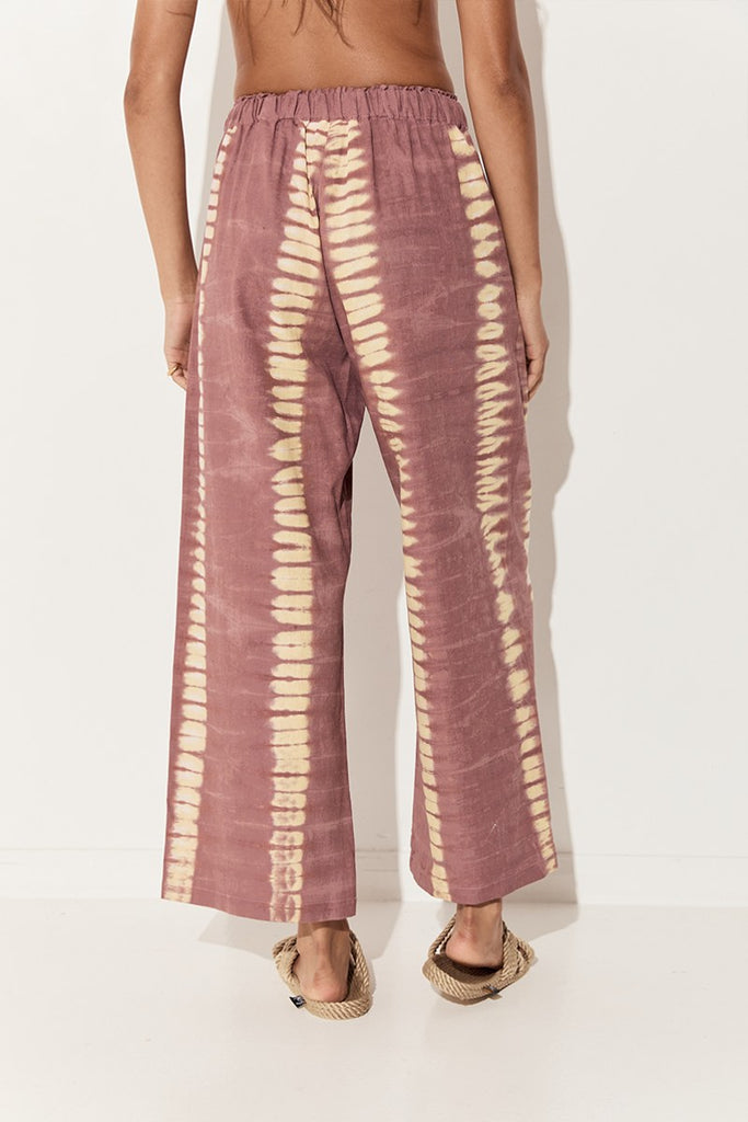 womens elasticated pant tie dy print mauve