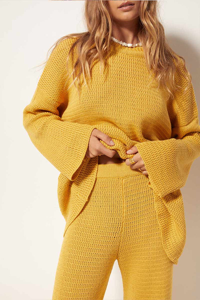 wwomens knit top long sleeve golden hue front view