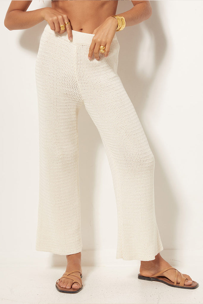 womens knit pant cream front view