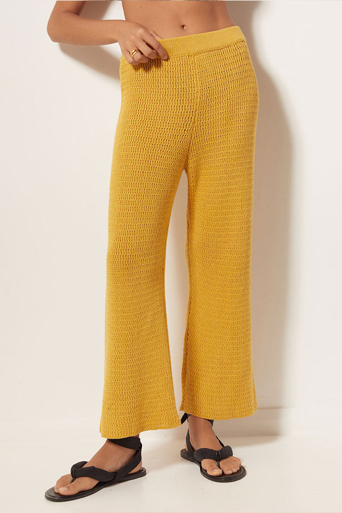 womens knit pant golden hue front view