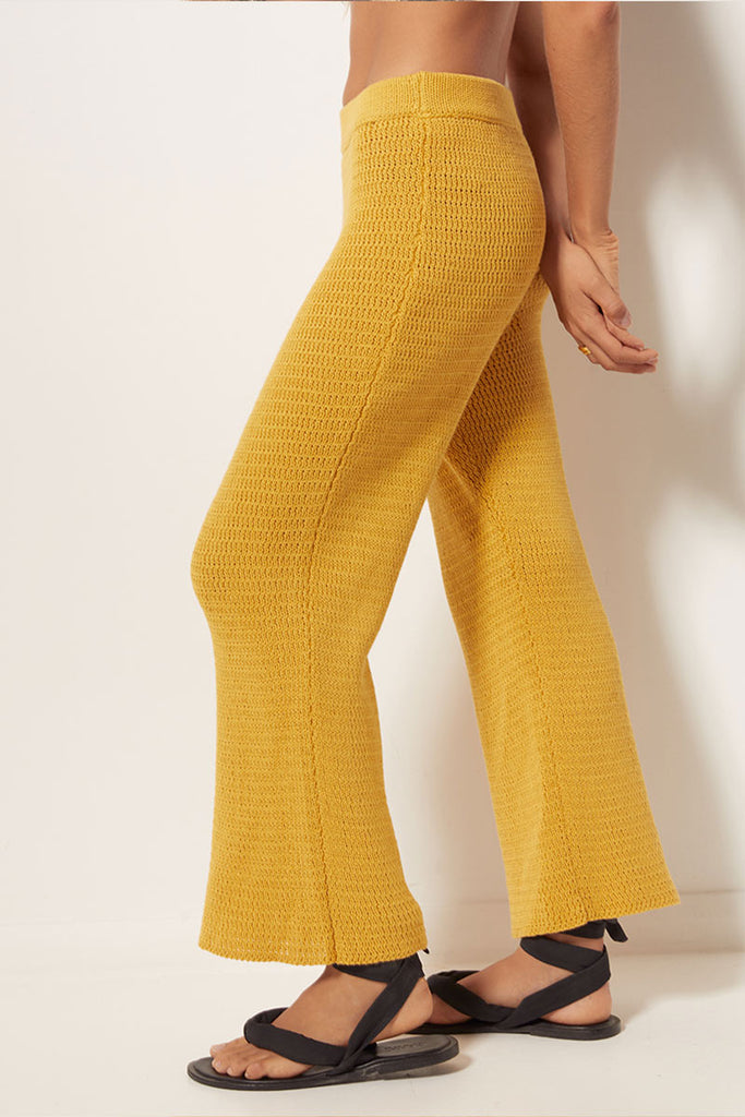 womens knit pant golden hue front view