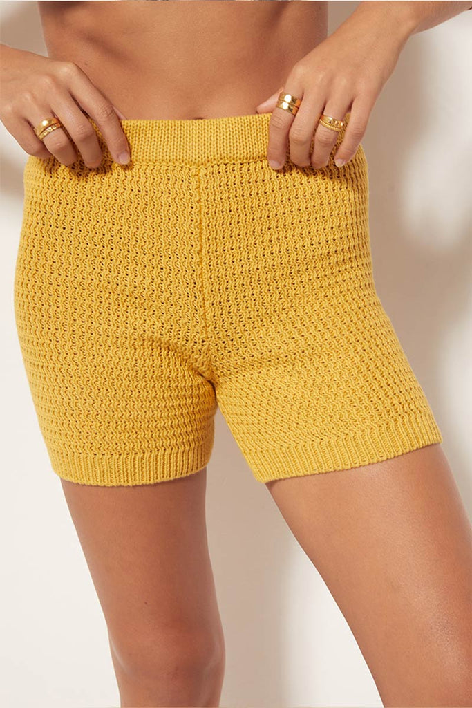 womens knit short golden hue front view